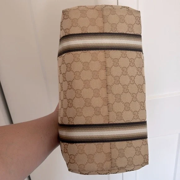 EUC [Gucci] Authenticated Monogram Canvas Jolicoeur Tote Handbag Beige w/ Gold - Picture 9 of 16